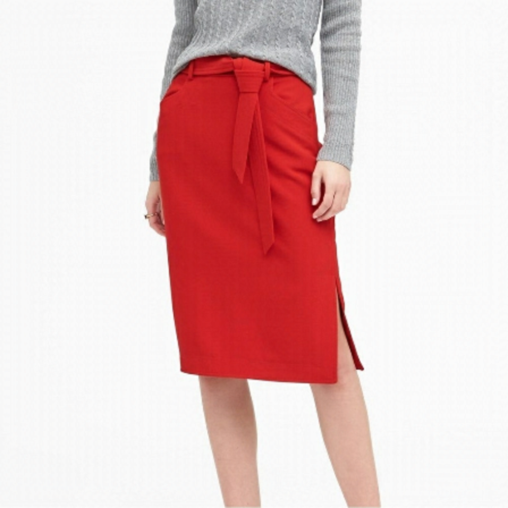 Banana Republic Skirt Red Side‎ Slit Belted Midi Size 2